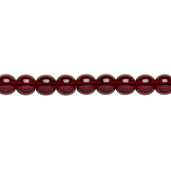 Bead, Czech glass druk, transparent garnet red, 6mm round. Sold per 15-1/2" to 16" strand, approximately 65 beads. image number 0