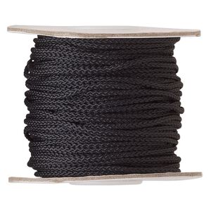 Cord, nylon, black, 2mm round. Sold per 100-foot spool.