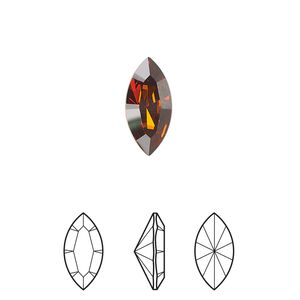 Fancy stone 2pk smoked amber foil back, Crystal Passions® 15x7mm navette 4228