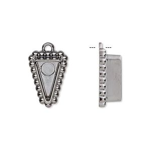 Drop, gunmetal-plated "pewter" (zinc-based alloy), 17x17x11.5mm beaded triangle with 11x11x6mm non-calibrated triangle setting. Sold per pkg of 4.