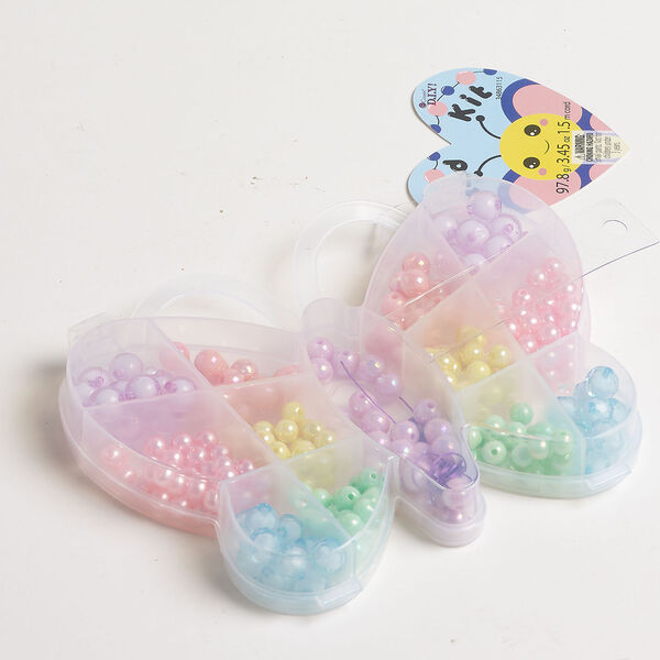 Bead mix 1pkg1, acrylic and plastic, mixed colors, 7-12mm round and faceted round / 1mm round cord, 3.45 ounces. image number 0