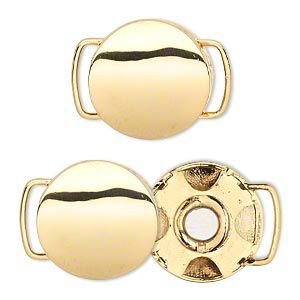 Clasp magnetic 1pkg1 gold-plated, 18mm irregular flat round, brass 1-strand