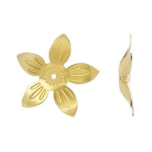 Component, gold-finished brass, 24x23mm single-sided flower. Sold per pkg of 10.