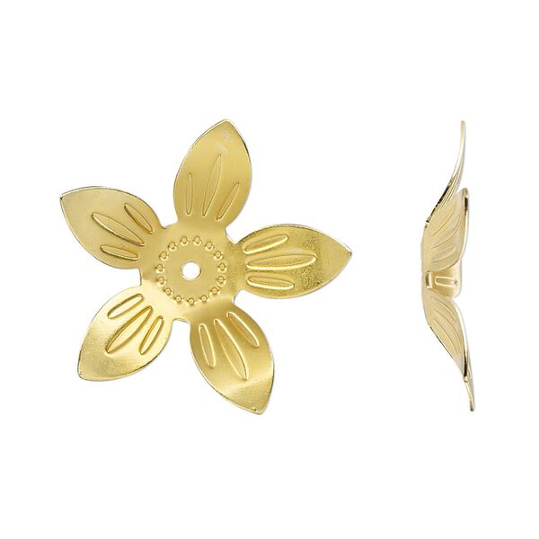 Component, gold-finished brass, 24x23mm single-sided flower. Sold per pkg of 10. image number 0