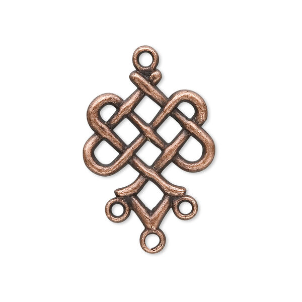 Drop, antique copper-plated "pewter" (zinc-based alloy), 23x19mm weave, 3 loops. Sold per pkg of 20. image number 0