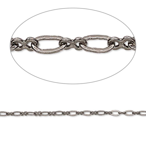 Chain, gunmetal-plated brass, 2mm figure 8. Sold per 50-foot spool. image number 0
