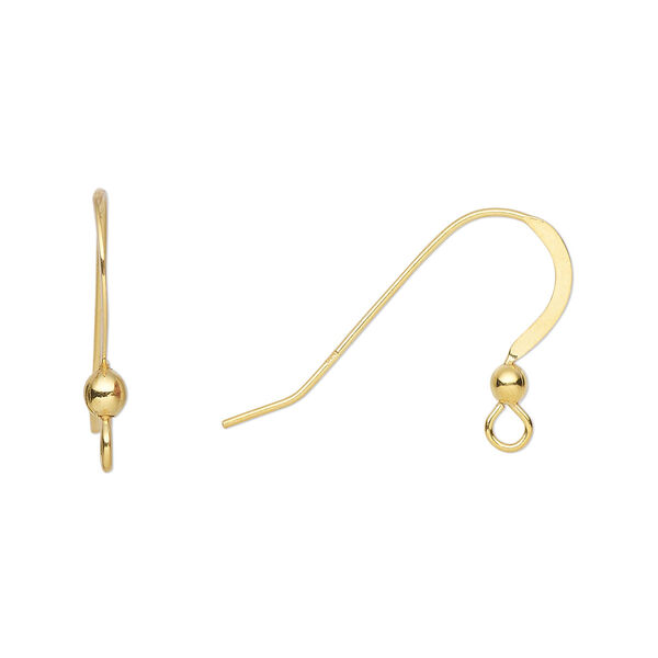 Ear wire, "vermeil", 16mm flat fishhook with 2.5mm ball and open loop, 22 gauge. Sold per pkg of 5 pairs. image number 0