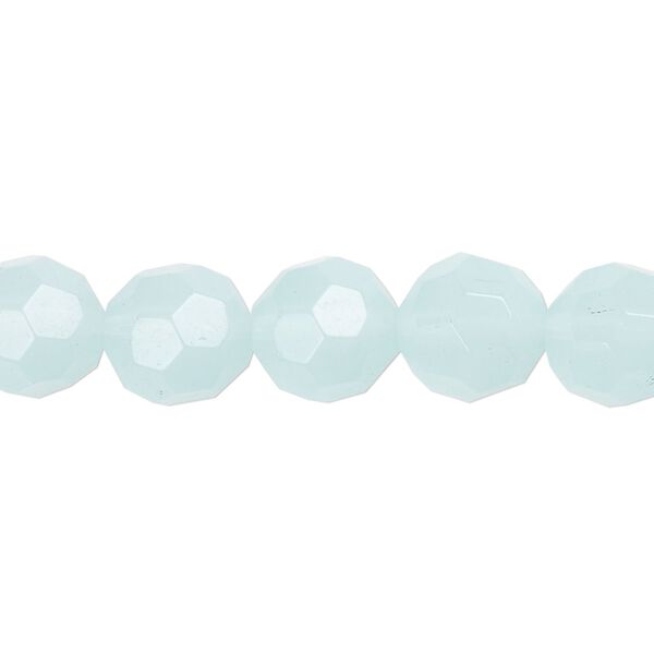 Bead, glass, translucent pale blue, 10mm faceted round. Sold per 13-inch strand, approximately 30 beads. image number 0