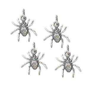 Charm, antiqued sterling silver, 13x12mm spider. Sold per pkg of 4.