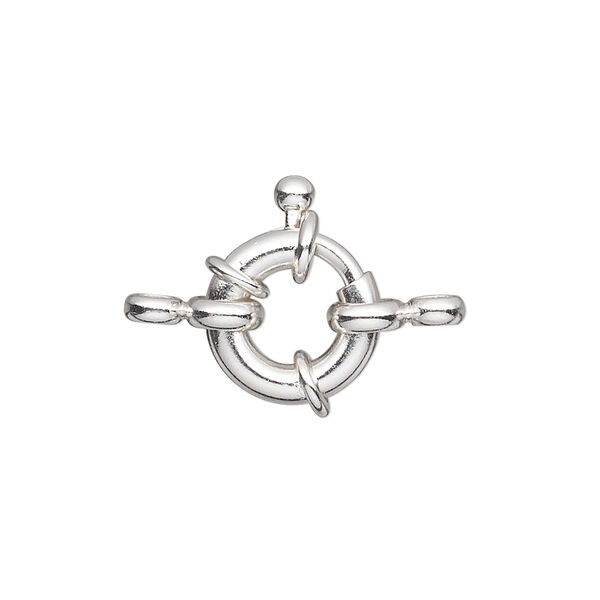 Clasp, springring, silver-plated brass, 13mm nautical design with loop. Sold per pkg of 2. image number 0