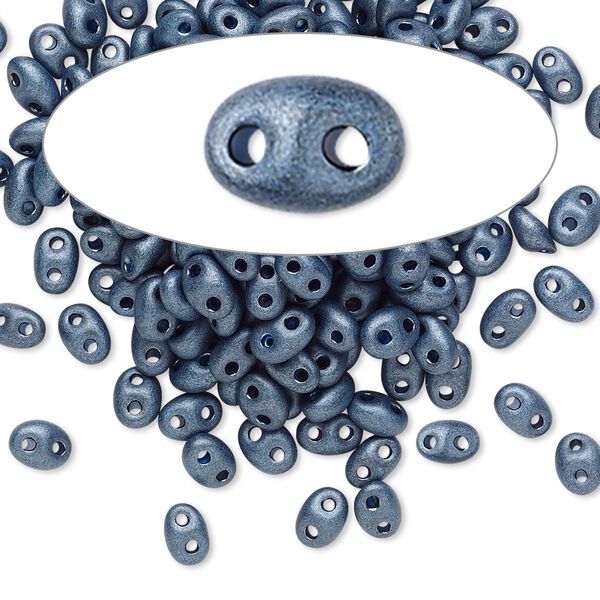 Seed bead, Preciosa Twin™ Czech glass, pkg/50g, 5x2.5mm oval, opaque dark slate terra pearl black, (28936). image number 0