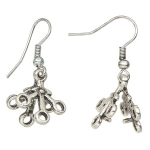 Earring, antiqued silver-finished "pewter" (zinc-based alloy), 32mm with 15x14mm ice-pick bail and 6 loops with fishhook ear wire, 7mm grip length. Sold per pair.