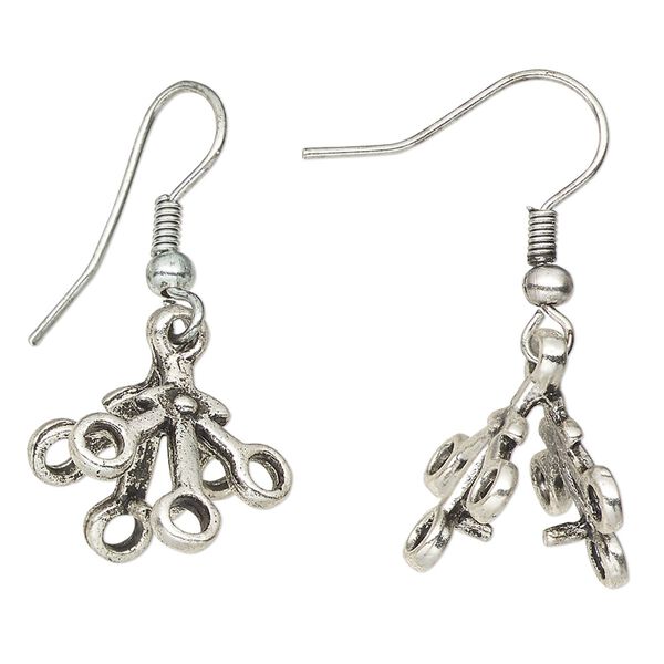 Earring, antiqued silver-finished "pewter" (zinc-based alloy), 32mm with 15x14mm ice-pick bail and 6 loops with fishhook ear wire, 7mm grip length. Sold per pair. image number 0