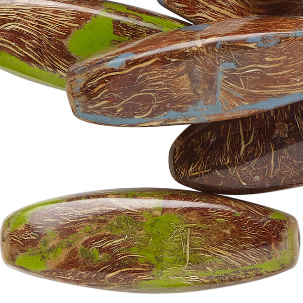 Bead mix, wood and acrylic (dyed/assembled), mixed colors, 45x15mm 4-sided oval. Sold per 2-ounce pkg, approximately 16 beads. image number 0