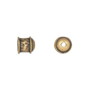 Cord end, antiqued brass, 8.5x8.5mm textured, 6mm inside diameter. Sold per pkg of 2.