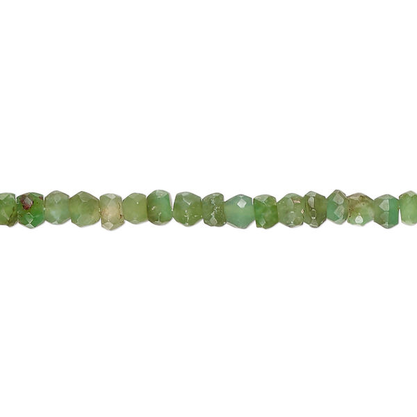 Bead, chrysoprase (natural), dark, 3mm hand-cut faceted round and 3x2mm-4x3mm hand-cut faceted rondelle, F grade, Mohs hardness 6-1/2 to 7. Sold per 14-inch strand. image number 0