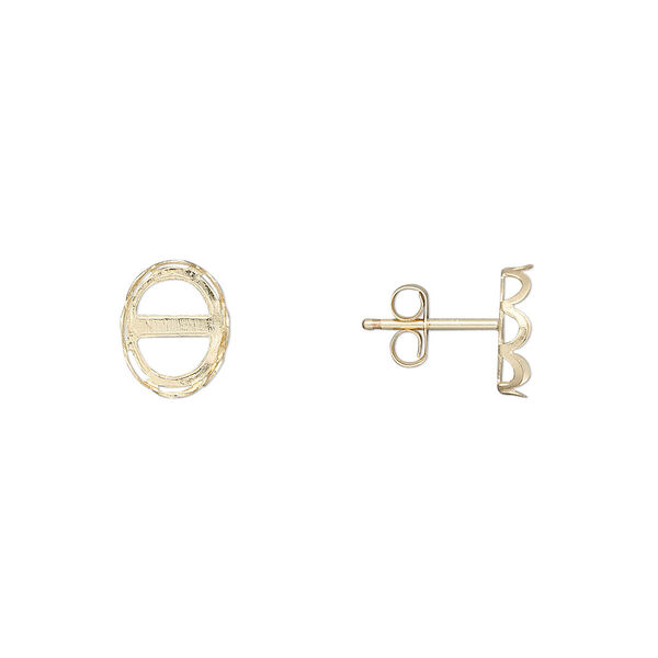 Earstud, 14Kt gold-filled, 9x7mm oval with 8x6mm oval setting. Sold per pair. image number 0