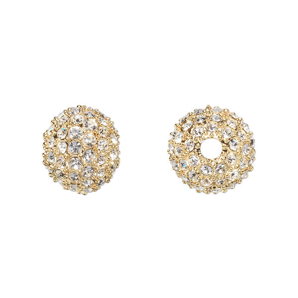 Bead, Dione®, crystal and gold-plated pewter (tin-based alloy), crystal clear, 12mm round with 3mm hole. Sold individually. image number 0