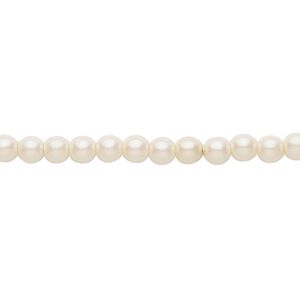 Bead, Czech pearl-coated glass druk, opaque iridescent light cream, 4mm round. Sold per 15-1/2" to 16" strand.