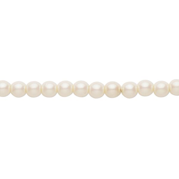 Bead, Czech pearl-coated glass druk, opaque iridescent light cream, 4mm round. Sold per 15-1/2" to 16" strand. image number 0