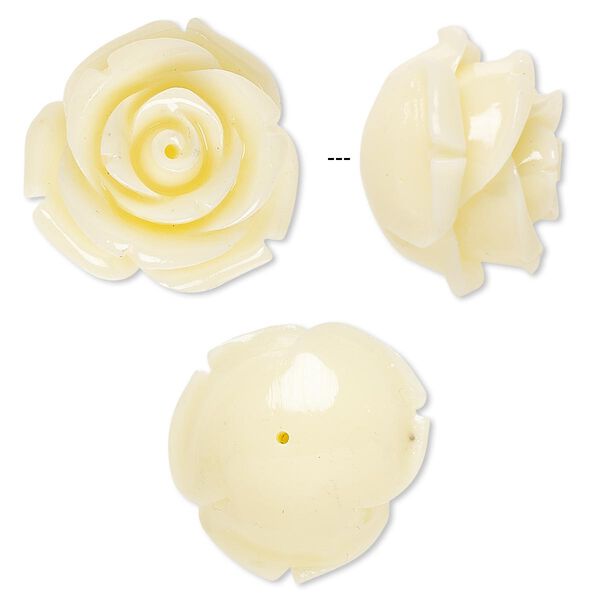 Bead, resin, antique white, 19x19mm half-drilled rose. Sold per pkg of 2. image number 0