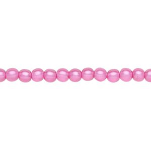 Bead, Czech pressed glass, pearlized pink, 4mm round. Sold per 15-1/2" to 16" strand, approximately 100 beads.