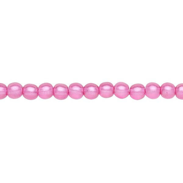 Bead, Czech pressed glass, pearlized pink, 4mm round. Sold per 15-1/2" to 16" strand, approximately 100 beads. image number 0