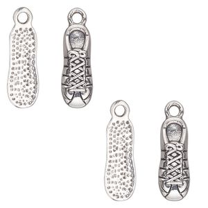 Charm, antique silver-finished "pewter" (zinc-based alloy), 18x7mm 3D shoe. Sold per pkg of 4.