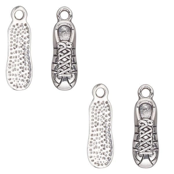 Charm, antique silver-finished "pewter" (zinc-based alloy), 18x7mm 3D shoe. Sold per pkg of 4. image number 0
