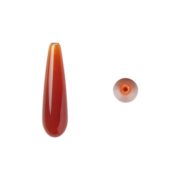 Bead, carnelian (dyed / heated), 22x6mm half-drilled teardrop, B grade, Mohs hardness 6-1/2 to 7. Sold per pkg of 2. image number 0