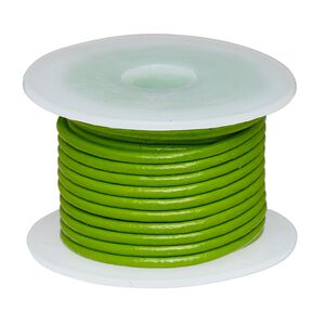 Cord, leather (dyed), green, 1.4-1.6mm round. Sold per 5-yard spool.