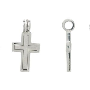 Pendant, stainless steel, 20x14mm interlocking open cross and 16.5x11mm cross. Sold per 2-piece set.