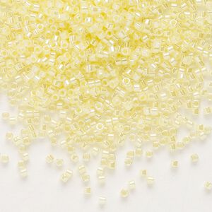 Seed bead, Delica®, glass, pkg/50g, #11 round, opaque inside dyed color luster light lemon ice (DB-0232).