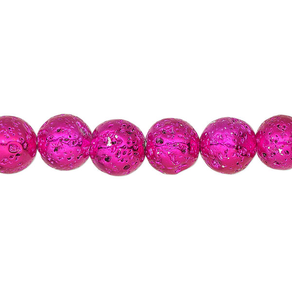 Bead, electro-coated lava rock (coated), magenta, 7-8mm round. Sold per 15-1/2" to 16" strand. image number 0