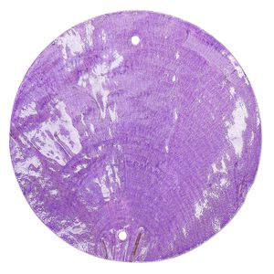 Wind chime component capiz shell 20pk 50mm double-drilled flat round, translucent amethyst dyed