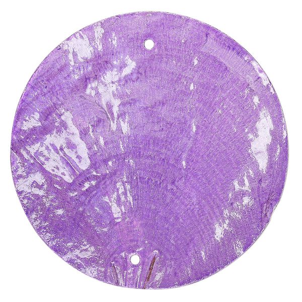 Wind chime component capiz shell 20pk 50mm double-drilled flat round, translucent amethyst dyed image number 0