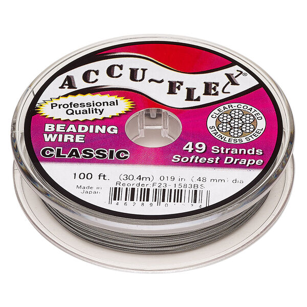 Beading wire, Accu-Flex®, nylon and stainless steel, clear, 49 strand, 0.019-inch diameter. Sold per 100-foot spool. image number 0