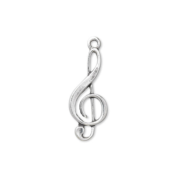 Charm, sterling silver, 22x9mm treble clef. Sold individually. image number 0