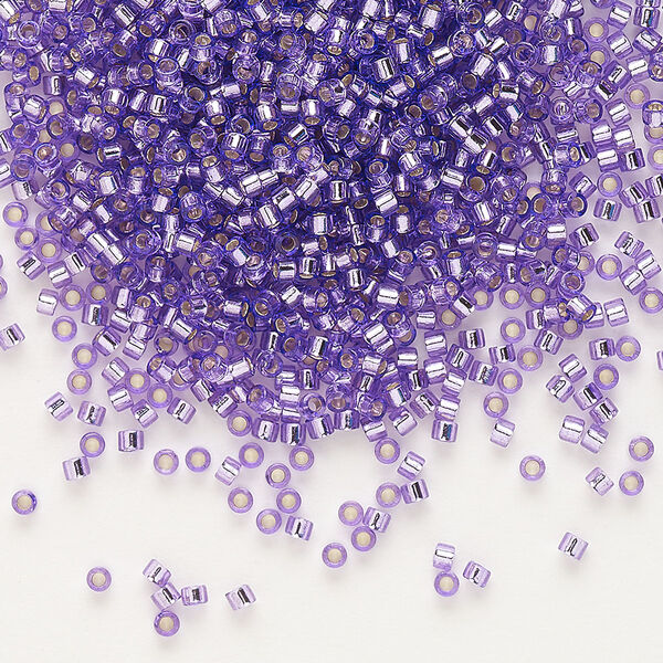 Seed bead, Delica®, glass, pkg/250g, #11 round, transparent outside dyed silver-lined purple (DB-1347). image number 0