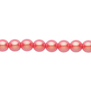Bead, Czech pearl-coated glass druk, opaque iridescent coral, 6mm round. Sold per 15-1/2" to 16" strand.
