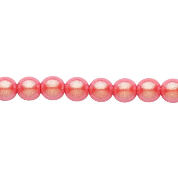 Bead, Czech pearl-coated glass druk, opaque iridescent coral, 6mm round. Sold per 15-1/2" to 16" strand. image number 0