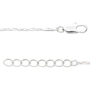 Chain 1pkg1 rectangle, 1.5mm diamond-cut tube / lobster claw clasp, silver-finished brass 16 inch