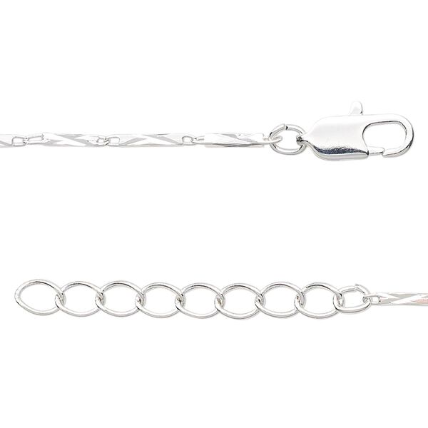 Chain 1pkg1 rectangle, 1.5mm diamond-cut tube / lobster claw clasp, silver-finished brass 16 inch image number 0