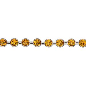 Cupchain, VINTAGE Crystal™, imitation rhodium-plated brass and crystal, topaz, 4.5mm round. Sold per pkg of 1 meter.