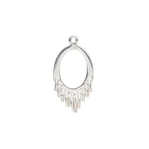 Drop, sterling silver, 20x12mm single-sided open oval with 9 diamond-cut closed loops. Sold individually.
