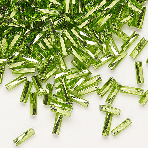 Bead, Preciosa Ornela Czech glass, bugle bead, pkg/50g, 1/4 inch twisted, silver-lined transparent lime green, (57430). image number 0
