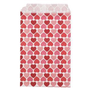 Bag, paper, white / pink / red, 6x4 inches with alternating heart design and scalloped top edge. Sold per pkg of 100.