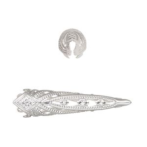 Cone, silver-plated brass, 35x9mm filigree, 8mm inside diameter. Sold per pkg of 6.