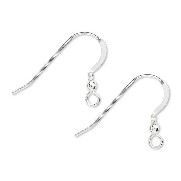 Ear wire fishhook 1pkg10 sterling silver, 18mm flat / 2.5mm ball / 2mm coil / open loop, 21 gauge 5 pair image number 0