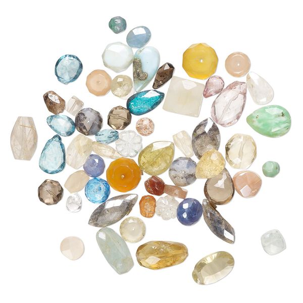 Multi-gemstone 1pkg1, hand-cut top-drilled / center-drilled mixed shape bead 1 oz mix 5x4mm-14x10mm image number 0